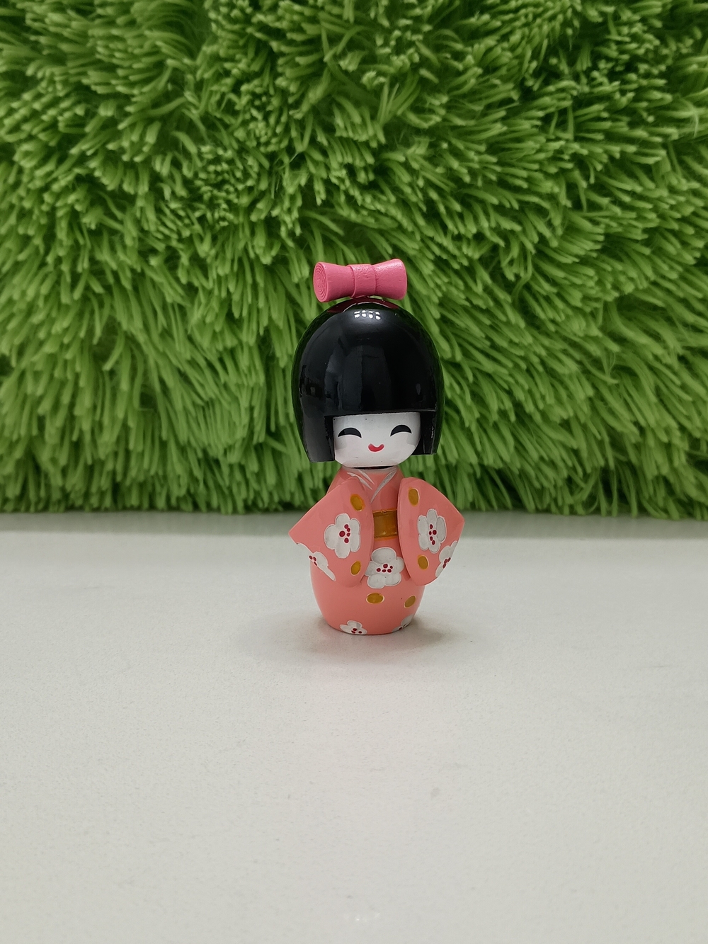 Small Japanese Kimono Kokeshi Wooden Doll Pink With Cherry Blossoms * 3 1/2 inch